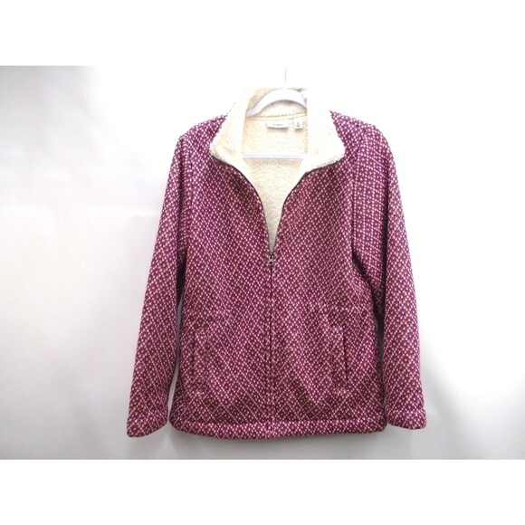 LL Bean Womens Size M Diamond Jacquard Anorak Full Zip Fleece Jacket 296574 - Picture 1 of 11